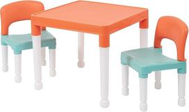 "Liberty House Toys" vaikiškas plastikinis stalas ir 2 kėdės, žalias oranžinis baltas H430 x W510 x D510 mm