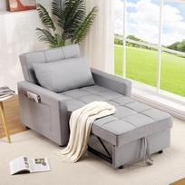 "Litake 3-in-1" sulankstoma sofa-lova, lino audinio sofa-lova, maža miegamoji kėdė su šonine kišene ir reguliuojamu atlošu svečių lovai, erdvę taupanti sofa-lova