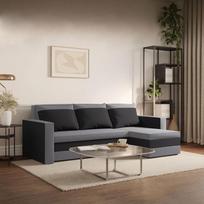 "Loft" kampinė sofa su miego funkcija ir lovos dėže - L formos sofa 225 x 130 x 75 cm, 3 sėdimos vietos ir pagalvėlės, skirta šiuolaikiniam gyvenamajam būstui (Premium, pilkai grafito spalvos)