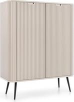 "Lomadox Highboard" komoda su 2 durelėmis Kašmyro smėlio spalvos su griovelių dizainu Metalinės kojelės 103 x 129 x 39 cm Juoda