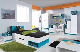 "Lomadox" vaikų kambario komplektas su lova 90 x 200 cm ir rašomuoju stalu Modern White with Turquoise