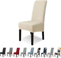 "Lydevo" kėdžių dangteliai XL 4 komplektų rinkinys Stretch kėdžių dangteliai Sūpynės kėdės XL valgomojo kėdės Spandex universalus kėdžių dangtelis Didelės valgomojo kėdės Slipcovers kėdėms Valgomasis kambarys Viešbutis Banketas Smėlio spalvos