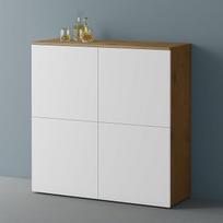 "Mai & Mai" baldai Komoda su 4 durelėmis, ąžuolo šerdis + baltas matinis šoninė spinta Daugiafunkcinė spinta Plotis 100 x 36,4 x 98 cm