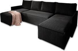 "Masseno TRES" kampinė sofa su miego funkcija, U formos, sofa su lovos dėže, svetainės sofa, sofa, sofa, sofa lova, sofos komplektas, juoda, POSO 135