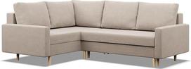 "Mebligo" - kampinė sofa su miego funkcija ir tuščia lovos dėže, kampinė sofa su otomanu kairėje, L formos sofa 223 x 172 x 88 cm, svetainės sofa, kampinė svetainės sofa, sofa lova - smėlio spalvos