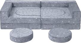 "MeMoreCool" sofa vaikams nuo 3 metų, modulinė putų minkšta sofa su pilku dinozauru, šviečianti, idealiai tinkanti vaikų kambariui