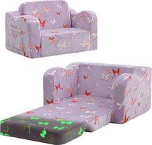 "MeMoreCool" vaikiška sofa "2-in-1", išskleidžiama mažylių sofa lova, vaikiška kėdutė su miego funkcija, mini sofa, skirta minkštam vaikų kambariui, madinga žaidimų sofa mergaitėms ir berniukams, violetinis drugelis