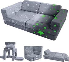 "MeMoreCool" žaidimų sofa-lova vaikams, putplasčio minkšta statybinių blokų sofa, išgalvota žaidimų sofa, įdomi vaikų kambario žaidimų aikštelė, minkštas kampelis, idealiai tinkantis vaikams, pilka žvaigždė