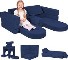 "MeMoreCool" žaidimų sofa-lova vaikams, putplasčio minkšta statybinių blokų sofa, išgalvota žaidimų sofa, įdomi vaikų kambario žaidimų aikštelė, minkštas kampelis, idealiai tinkantis vaikams, mėlyna