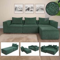 "Mendler L-Sofa HWC-O54" poilsio kušetė su otomanu, išskleidžiama modulinė dešinė / kairė, audinys / tekstilė, 63 x 270 x 190 cm, žalia
