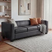 "Mendler Lille" 3 vietų sofa iš dirbtinės odos, tamsiai pilka