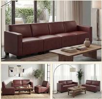"Mendler Lyon" modulinė 4 vietų sofa, dirbtinė oda, raudona/ruda