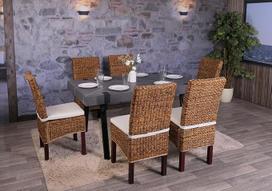 "Mendler" 6 "Bali" pintų valgomojo kėdžių rinkinys M69 Banana Wicker Light su pagalvėle