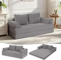 "MeMoreCool Boneless Corduroy" sofa lova - Grindų transformuojama futono sofa lova su pagalvėle, patogus putų čiužinys, universali poilsio debesų sofa svetainei ir miegamajam, šviesiai pilka