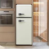 "Merax Retro Fridge 92 L šaldytuvo su šaldikliu derinys, dviejų durų mini šaldytuvas su 28 L šaldikliu, laisvai pastatomas šaldytuvas, 7 temperatūros lygiai, 41 x 105,5 cm, antikvarinės baltos spalvos
