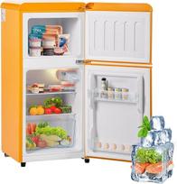 "Merax Retro Fridge Red" 60 l šaldytuvas-šaldiklis, mini šaldytuvas su 22 l šaldikliu, dviejų durų laisvai pastatomas šaldytuvas, 7 temperatūros lygiai, LED apšvietimas, 45,5 x 88,8 cm - antikvarinis geltonas