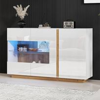 "Merax Sideboard" komoda Balta blizgi bufeto spintelė Virtuvės spintelė su LED apšvietimu Sideboard prieškambario spintelė su daugybe saugojimo vietos Reguliuojama lentyna Stiklo durų dizainas Gyvenamasis kambarys Valgomasis 138 cm