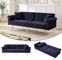 "Merax" 2 vietų sofa-lova 173 x 75 x 70 cm, aksominė, su 3 lygių reguliuojamu dvigubu atlošu, paauksuotomis metalinėmis kojelėmis, ergonomišku paminkštinimu, taupanti vietą mažose erdvėse, antikinė mėlyna