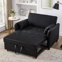 "Merax" dvivietė sofa-lova, sofa-lova su miego funkcija, daugiafunkcinė dvivietė sofa-lova, 3 lygių reguliuojamas atlošas, PU oda, juoda, 122 x 83 x 82 cm