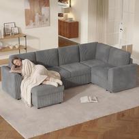 "Merax" kampinė sofa Pilka L formos sofa lova Šiuolaikinė sofa 3-vietė sofa Gyvenamasis kraštovaizdis Erdvę taupanti sofa su miego funkcija, daiktadėže ir porankiais, lovos funkcija (W 282 x H 85 x D 153 cm)