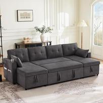 "Merax" kampinė sofa su miego funkcija, sofa-lova su lovos dėže ir itin didele laikymo vieta, U formos - sofa svetainei / miegamajam, didelė sofa, pilka