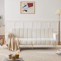"Merax" sulankstoma sofa-lova, didelė sofa-lova su miego funkcija, 220 x 104 cm dydžio (išorėje), reguliuojamas atlošas ir porankiai, puikiai tinka svetainei, miegamajam, namų kinui, aksominė smėlio spalvos
