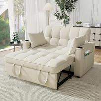 "Merax" sulankstoma sofa-lova, sofa-lova, 2 vietų daugiafunkcinė sofa su miego funkcija, sofa-lova su gėrimų laikikliu ir pagalvėlėmis, svetainė, miegamasis, namų kinas, svečių kambarys, smėlio spalvos