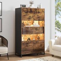 "Merax" vitrina Skaidri vitrina su LED apšvietimu, knygų spinta su 2 durimis ir 2 stalčiais, kolekcionieriaus vitrina, aukštoji lentyna, stovinti vitrina, vyno spinta svetainei, valgomajam, biurui, vintažinė ruda