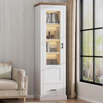 "Merax" vitrina su LED lemputėmis, stiklinė vitrina su stalčiais ir 5 skyriais, moderni vitrina, knygų spinta, kolekcionavimo vitrina, aukšta virtuvės, svetainės, miegamojo, biuro, prieškambario spinta, balta, 178 cm