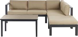 "Messina Lounge Set" Juodos spalvos aliuminio kampinė sofa pagalvėlės Smėlio smėlio spalvos stalas Osmanų stalas