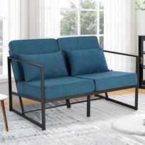 "Mingone" 2-vietė sofa su paminkštinimais Sofa Lounge Sofa kėdė su porankiais Geležinės kojos gyvenamajam kambariui Miegamasis Mėlyna