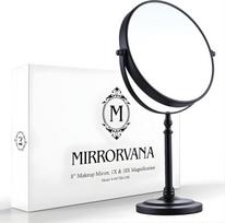 "Mirrorvana" didelis 10 kartų didinantis makiažo veidrodis ant stovo miegamajam ir vonios kambariui, klasikinis laisvai pastatomas apvalus stalinis veidrodis su dvipusiu 10X/1X didinimu, 38 cm aukščio ir 20 cm pločio (juodas)
