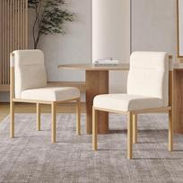 "ModernLuxe" valgomojo kėdžių rinkinys iš 2 - skandinaviškos kėdės Minkštos smėlio spalvos kėdės su "Sherpa" audiniu, modernios virtuvės kėdės su stora paminkštinta sėdyne ir ąžuolo spalvos metaliniu rėmu