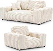 "Mollis" 2 vietų sofos-lovos komplektas - 2 dalys - Juodos kojelės - Pliušinė virvė - Laisvai pastatoma - "Mollis Light Beige