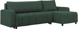 "Montreal" kampinė sofa su miego funkcija ir lovos dėže, sofa su 3 sėdimomis vietomis ir tvirtu užvalkalu, "L" formos universali sofa-lova, moderni sofa, 225 x 130 x 75 cm (aukščiausios kokybės audinys, žalia)
