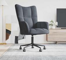 "Myheimly Recliner Chair" kėdė su ratukais, reguliuojamo aukščio, pasukama, TV kėdė, minkšta kėdė, relaksacinė kėdė, fotelis, sparno kėdė, svetainė, aksominė kėdė, tamsiai pilka
