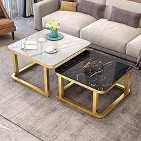 "Nesting End Table Set", sukraunami kavos staliukai su marmuro efekto grūdinto stiklo plokšte, lygus paviršiaus metalinis pagrindas gyvenamajam kambariui, universalūs šoniniai staliukai