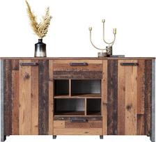 "Newfurn" komoda Betono išvaizda Tamsiai pilka seno medžio komoda Vintage Indurstrial - 156,4 x 86,3 x 41,6 cm (plotis x aukštis x gylis) - Aukštoji komoda - Svetainė Miegamasis Prieškambaris Valgomasis