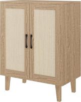 "Panana Buffet Cabinet Sideboard" su rotango dekoruotomis durelėmis Virtuvės spintelė akcento spintelė (natūrali mediena)