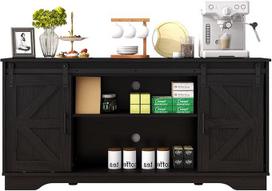 "Panana Sideboard", virtuvės spintelė su 2 stumdomomis durimis ir reguliuojama lentyna, virtuvės, svetainės, valgomojo spintelė, 150 x 40 x 71 cm (juoda)