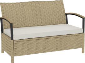 "Outsunny" lauko skrynia Sodo suolas su saugykla 125L 2 sėdimų vietų PE rotango sofa su paminkštinta pagalvėle Metalinis rėmas terasai Sodas Balkonas Chaki