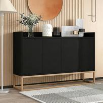 "PerGar Sideboard", virtuvės spintelė su 4 durimis, dizainas be rankenų, universali spintelė, moderni spintelė, virtuvės, svetainės, valgomojo spintelė (juoda)