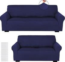 "Peryiter Couch Slipcover Set", "Spandex" baldų dangteliai, skirti sofos lovos sofos sofos fotelio formai, tinkantys tamprioms raukšlėms atsparioms baldų apsaugos priemonėms (tamsiai mėlyna, pieno šilkas)