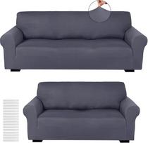"Peryiter Slipcover Set for Couch Milk Silk Spandex Furniture Covers for Sofa Loveseat Couch Armchair Shape Fit Stretchy Wrinkle Resistant Furniture Protector" (Dark Grey)