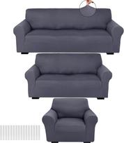 "Peryiter Slipcover Set for Couch Milk Silk Spandex Furniture Covers for Sofa Loveseat Couch Armchair Shape Fit Stretchy Wrinkle Resistant Furniture Protector" (Dark Grey)
