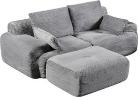 "PixelPilot Cord Sofa" modulinė L formos kampinė sofa lova su otomaniška taburete, neremontuojama, minkštos sofos sofos kambariui (2 sėdimos vietos + 1)
