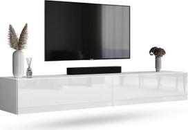 "Planetmöbel" TV spintelė, televizoriaus stovas, 200 cm ilgio, TV lenta, pakabinama arba pastatoma, TV spintelė svetainėje, 2 x TV baldai, 37,8 x 100 x 32,5 cm, balta