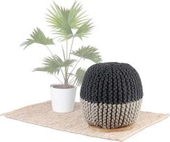 "Pouf" taburetė, 2 in 1, staliukas ir taburetė, apvali, mangmedžio mediena, megztas dizainas, V x Š x G 40 x 40 x 40 cm, pilka
