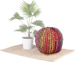 "Pouf" taburetė, 2 in 1, staliukas ir taburetė, apvali, mangmedžio mediena, megztas dizainas, V x Š x G 40 x 40 x 40 cm, įvairiaspalvė
