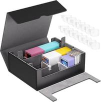 "ProCase" 3 lizdų prekybos kortelių laikymo dėžutė, magnetinio uždarymo kaladėlių dėžutė magnetiniam kortelių laikikliui, MTG, TCG, "Toploader", "Yugioh", sporto kortelėms su reguliuojamais skyriais - juodai pilka